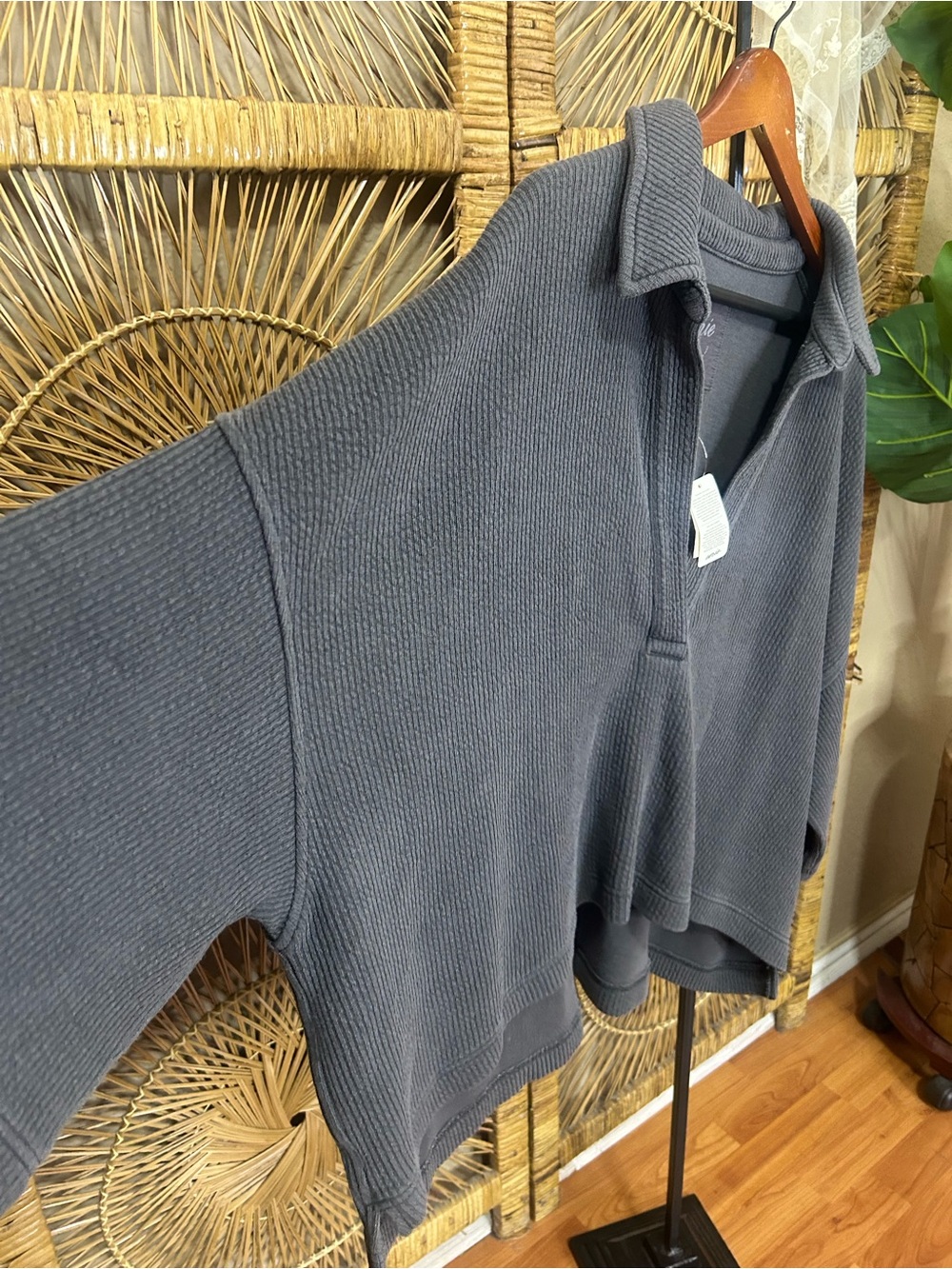 Aerie gray ribbed collared boxy top size XXL New cotton blend - Picture 5 of 6